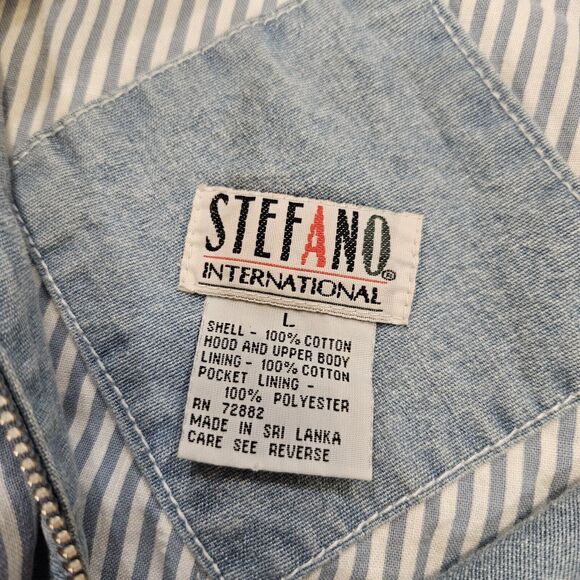 Vtg Stefano Denim Jacket Womens L Blue Chambray Coastal Boho Full Zip Hooded - Picture 6 of 8